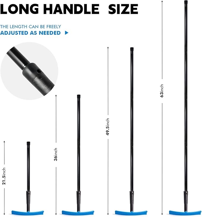 FOSHIO TPU Squeegee 10-Inch Blade with 4 Extension Poles (Extends up to 63 Inches), Anti-Slip Grip Handle Rubber Squeegee Streak-Free Cleaning for Car Windows, Shower Doors, Mirrors, Glass