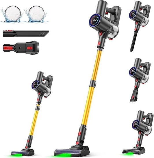 S8 Cordless Vacuum Cleaner, 500W/45KPA/40Mins Lightweight Stick Vacuum for Home, LED Display and Green Headlights, 6-Stages Filtration, Self-Standing Vacuum for Hard Floor, Carpet and Pet Hair