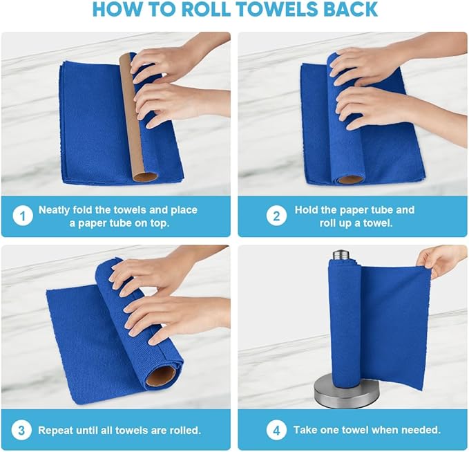 AIDEA Microfiber Cleaning Cloth Roll, 75PK, Reusable Paper Towels Tear Away Cloth, Microfiber Towels Washable Shop Rags, Lint Free Cleaning Rags for House, Kitchen, Window, 11.5"×11.5", Dark Blue