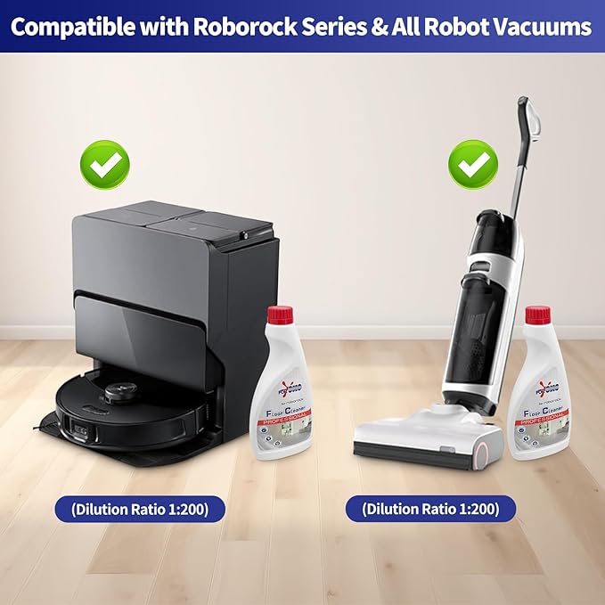 Floor Cleaning Solution 4 Bottles Refill, Fresh Scent, Compatible with Roborock Series & All Robot Vacuums, Eco-Safe, Streak-Free Formula for Hard Floors, Pet & Kid Friendly