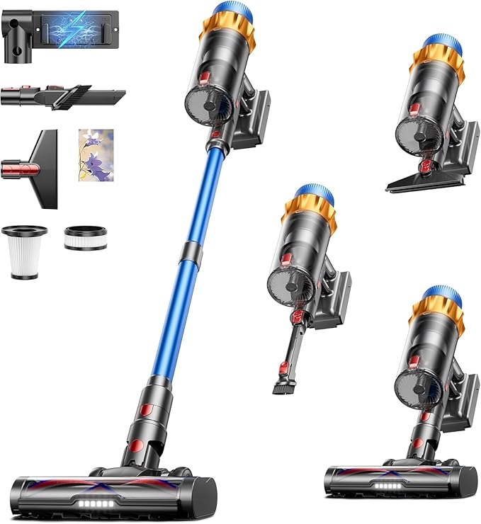 Cordless Vacuum Cleaner, 650W 55KPA 70Mins Vacuum Cleaners for Home, Self-Standing Cordless Stick Vacuum with Anti-Tangle, Lightweight Wireless Vacuum for Hardwood Floor/Carpet/Pet Hair