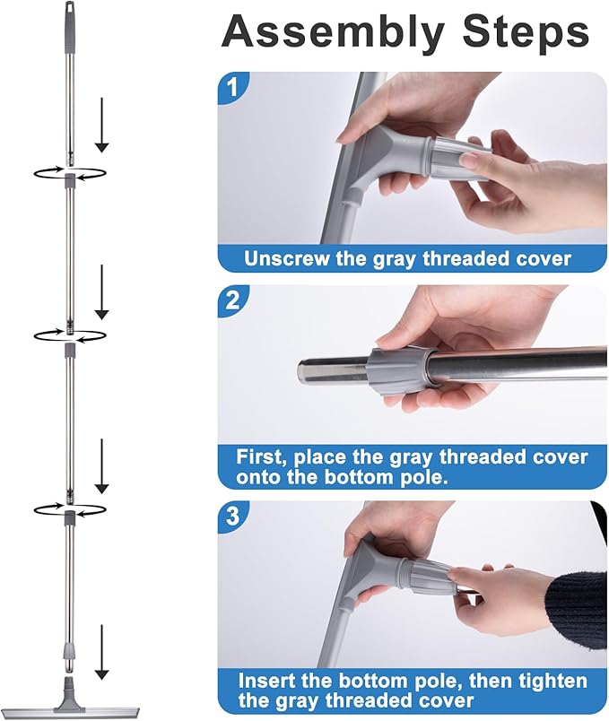 ITTAHO 17.3" Floor Squeegee，Squeegee Broom for Floor with 62" Long Handle, Shower Squeegee for Tile Shower Walls,Garage, Deck, Bathroom, Glass,Window, Concrete Floor