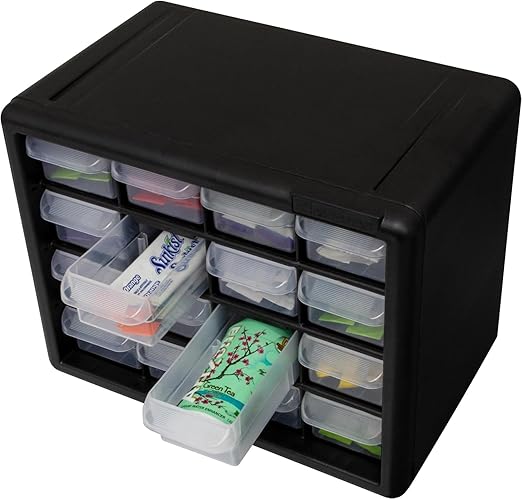 Akro-Mils 16-Drawer Plastic Storage Cabinet | 10-1/2 x 6-1/2 x 8-1/2 Inch | Black | Model 10116 | Garage Organization