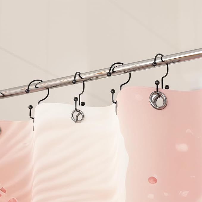 Titanker Shower Curtain Hooks Black, Minimalist Simple Double Glide Shower Curtain Rings, Rust Proof Metal Shower Hooks Rings for Bathroom Shower Rods Curtains, Set of 12 Hooks