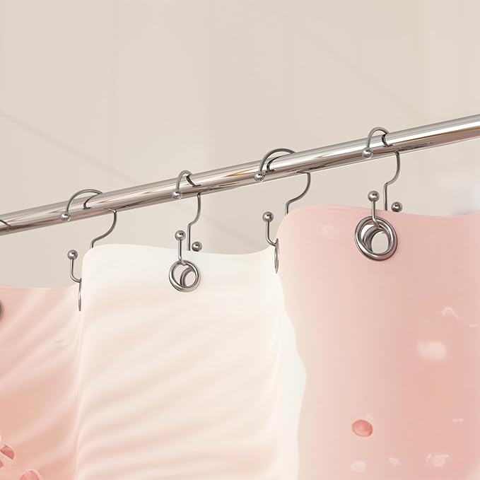 Titanker Shower Curtain Hooks Chrome, Minimalist Simple Double Glide Shower Curtain Rings, Rust Proof Metal Shower Hooks Rings for Bathroom Shower Rods Curtains, Set of 12 Hooks