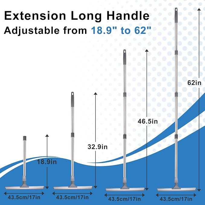 ITTAHO 17.3" Floor Squeegee，Squeegee Broom for Floor with 62" Long Handle, Shower Squeegee for Tile Shower Walls,Garage, Deck, Bathroom, Glass,Window, Concrete Floor