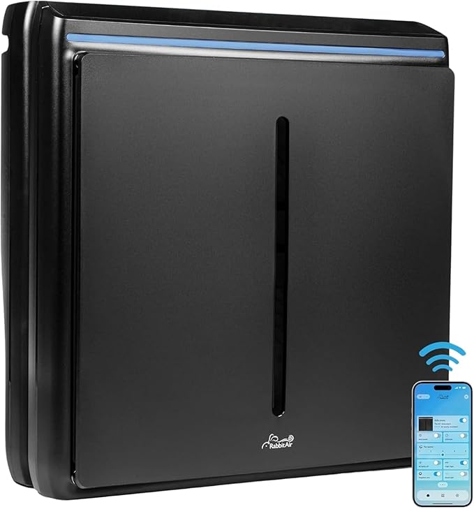 Rabbit Air, A3 SPA-1000N Air Purifiers for Home, Ultra Quiet HEPA Air Purifier - Wall Mountable Air Purifiers for Home Large Room, Allergies, Dust, Mold, Smoke & VOCs - (Black, Pet Allergy Filter)