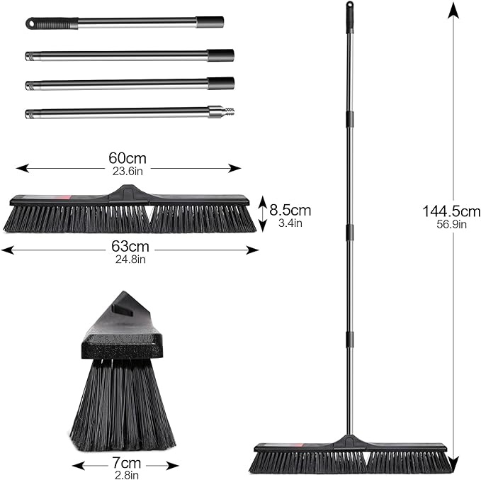 Push Broom Outdoor Heavy Duty,Masthome 24" Push Broom with Stiff Bristles,Heavy Duty Garden Broom,Outdoor Stiff Sweeping Broom for Garage Yard Patio Deck Concrete Wood Stone Floors Scrub and Cleaning