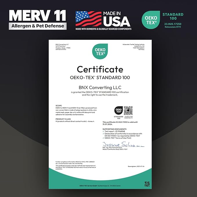 BNX TruFilter 20x30x1 Air Filter MERV 11 (4-Pack) - MADE IN USA - Allergen Defense Electrostatic Pleated Air Conditioner HVAC AC Furnace Filters for Allergies, Dust, Pet, Smoke, Allergy MPR 1200 FPR 7