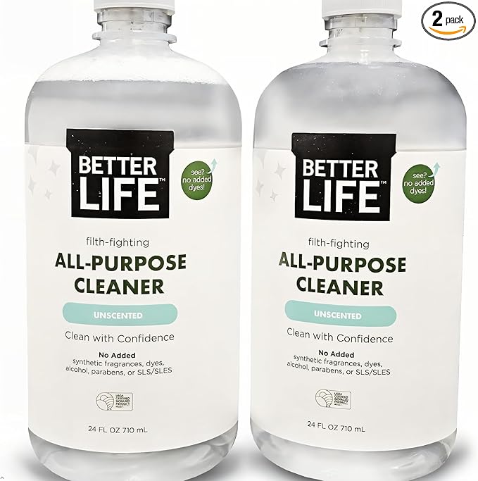 Better Life All Purpose Cleaner - Multipurpose Home and Kitchen Cleaning Spray for Glass, Countertops, Appliances, Upholstery & More - Multi-surface Spray Cleaner - 24oz (Pack of 2) Unscented