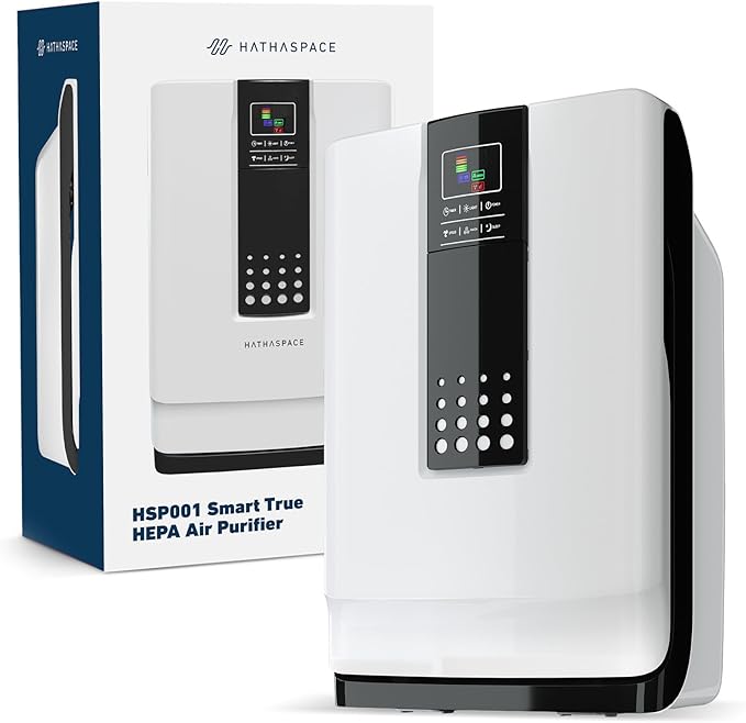 HATHASPACE HSP001 True HEPA Air Purifier for Home, Removes 99.9% of Dust, Smoke, Pet Dander, Odors, VOCs, Covers Up to 700 Sq. Ft, Quiet Air Cleaner with Smart Sensor for Bedroom & Large Rooms