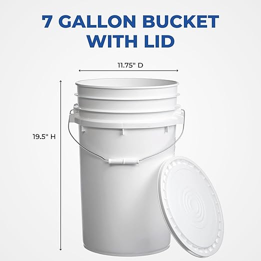 Hudson Exchange 7 Gallon (2 Pack) Large Bucket Pail Container with Easy Peel Lid, Food Grade BPA Free HDPE, White