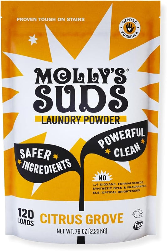 Molly's Suds Original Laundry Detergent Powder | Clean Laundry Detergent Powder for Sensitive Skin | Simple, Effective Ingredients, Stain Fighting | 120 Loads (Citrus Grove)