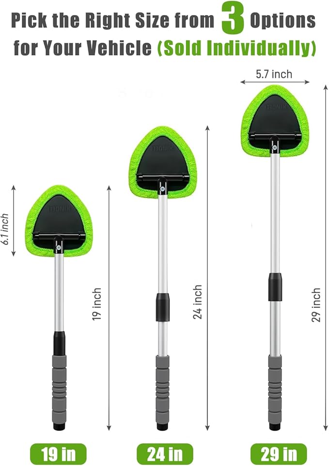 XINDELL Windshield Cleaner Tool – Car Interior Window Cleaning Kit with Extendable Handle & 4 Microfiber Pads, Auto Wiper Inside Windshield Brush for Car & Home Windows