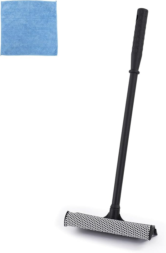 Matthew All Purpose Window Squeegee w/Premium Microfiber Cloth,Car Squeegee Windshield Cleaning Sponge and Rubber Squeegee,2-in-1 Window Cleaner Sponge(10'') and Soft Rubber with Pole 20''(1Pack)