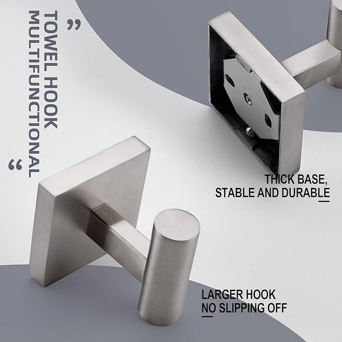 KOKOSIRI Robe Hook Bathroom Towel Coat Hooks for Bath Kitchen Wall 2 Pack Brushed Nickel Stainless Steel B1013BR-P2