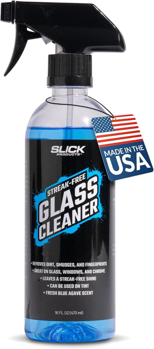 Slick Products Streak-Free Glass Cleaner – Ammonia-Free Window, Mirror, Chrome & Tint Cleaner – Removes Dirt, Smudges & Fingerprints – Ready-to-Use – 16 oz.