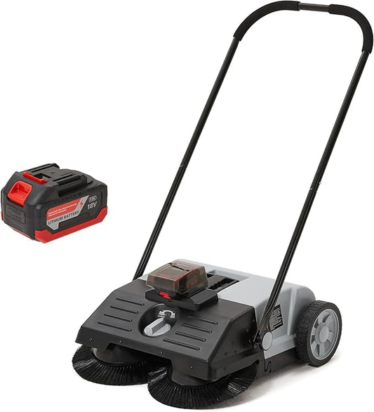 Battery Powered Artificial Grass & Hard Surface Sweeper, 22" Wide Cleaning Path, 6.5-Gal Bin, Adjustable Height, 4h Battery, Foldable, for Artificial Grass, Sidewalks, Driveways, Workshops, Garages