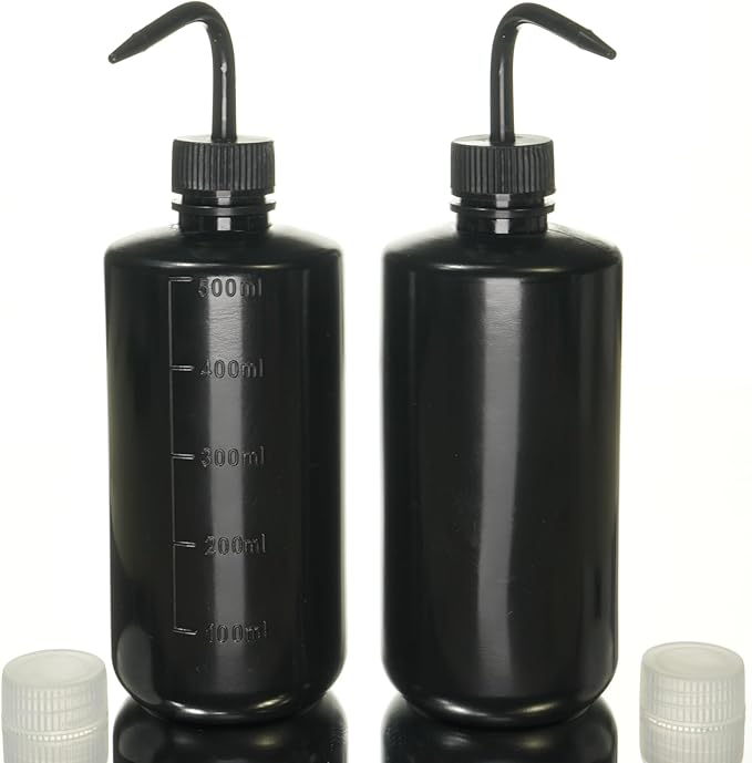 Relief Elbow Wash Bottles with Dual Lids - Set of 2, 500ml - Multi-Purpose, Opaque Squeeze Containers for Precise Dispensing (Wash Bottle, Black)