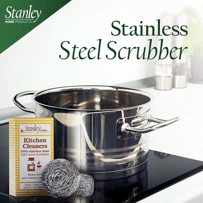 Stanley Home Products Stainless Steel Scrubbers – Rust Resistant Sponge for Pots, Pans, Grills, Ovens, Sinks and Tools – Metal Scrubbers for Kitchen & Garage Cleaning (3 Pack - 6 Count)