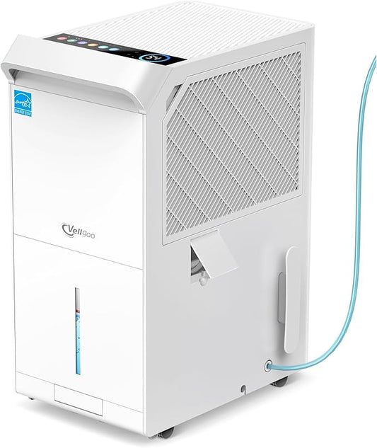 5,000 Sq.Ft Most Efficient Energy Star 2024 Dehumidifier with Pump,Vellgoo Max 120 Pint/D Compressor Dehumidifier for Basement with Drain Hose, Smart Humidity Control
