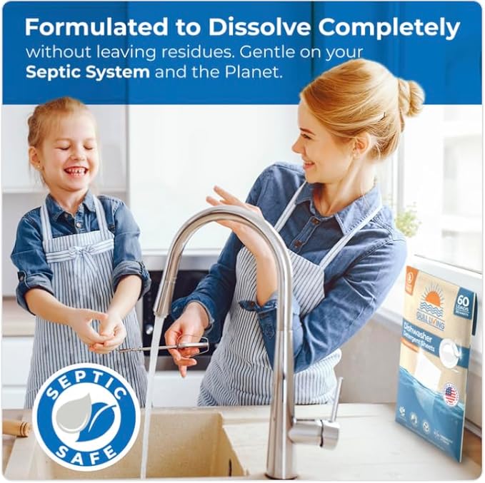 Gull living Eco-Friendly Dishwasher Detergent Sheets - Natural Dishwashing Detergent - Plant Based Dishwasher Soap Sheets - Unscented & Plastic Free Travel Size 60 Loads with sustainable Packaging.