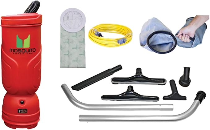 Mosquito-America Super Vac Backpack Vacuum with HEPA Filtration (Model 06-1062-RD) - 6-Quart Capacity/Red/Smooth Glide Tool Kit Included. Great for Commercial or Residential Applications!