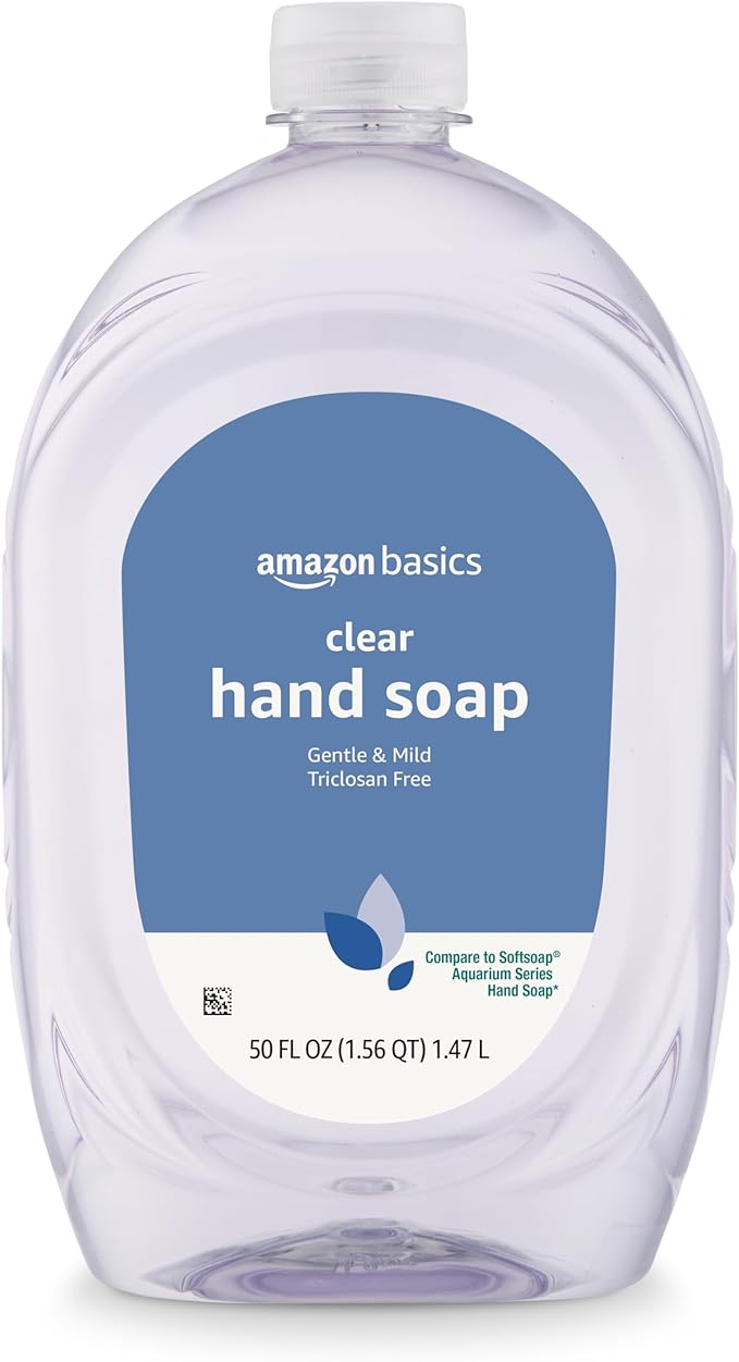 Amazon Basics Gentle & Mild Clear Liquid Hand Soap Refill, Triclosan-Free, 50 Fl Oz (Previously Solimo) (Pack of 4)