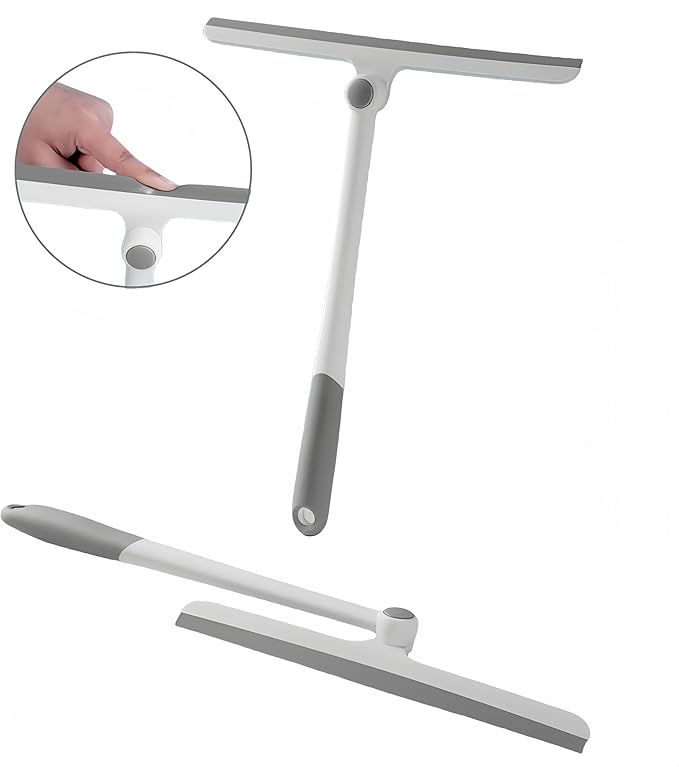 2-Pack 10.6-Inch Rotatable Window Squeegee with Flexible Rubber Blade – Heavy Duty Streak-Free Cleaner for Shower Glass, Car Windshield, Mirrors & Tiles, 13.6" Ergonomic Handle & Hanging Hole