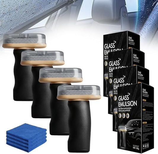2026 New Handheld Glass Oil-Film Remover, Car Glass Oil Film Cleaner for Improved Visibility, Automotive Oil Film Cleaning Brush, Universal Glass Cleaning Wipe Board (4PCS)