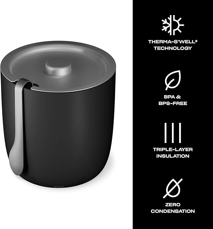 S'well Ice Bucket with Tongs, 68oz, Onyx