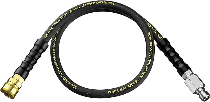 POHIR Pressure Washer Hose - 5 FT Whip Hose with 3/8'' Quick Connect Adapter Set, High Tensile Wire Braid Hose for Pressure Washing, Up to 4200 PSI