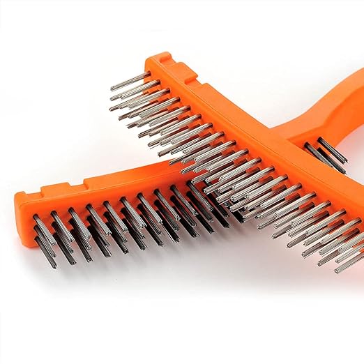 MAXMAN Wire Brushes, Stainless Steel Wire Brush and Carbon Steel Bristles Brush Set, Heavy Duty Wire Brushes for Cleaning Rust, Concrete, Wielding, Paint Removal, 14" Long Plastic Handle, Large,2 Pcs