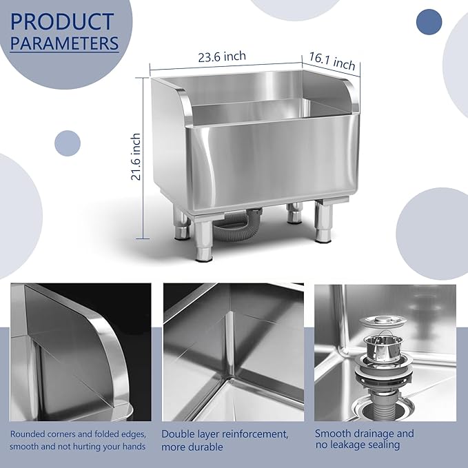 Stainless Steel Floor Mop Sink - Mounted Mop Service Basin for Commercial Use (23.6'16.1'21.6')