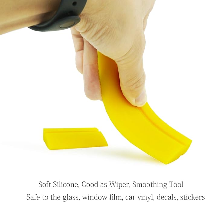 2-Piece DIY Mini Squeegee Set - Soft Silicone Window Tint Squeegee for Glass, Mirror, Shower - Yellow (4.7in x 1.9in, 2.4in x 1.9in)