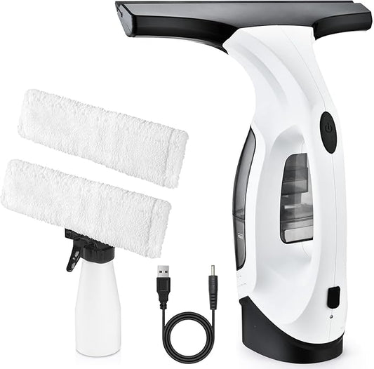 Cordless Window Vacuum Cleaner, Window Cleaner Squeegee Tool Set, Electric Windown Spray Cleaning Tool with 10 inch Squeegee Blade for Showers,Glass,Countertops,and Tiles, 2200mAh (Black White)