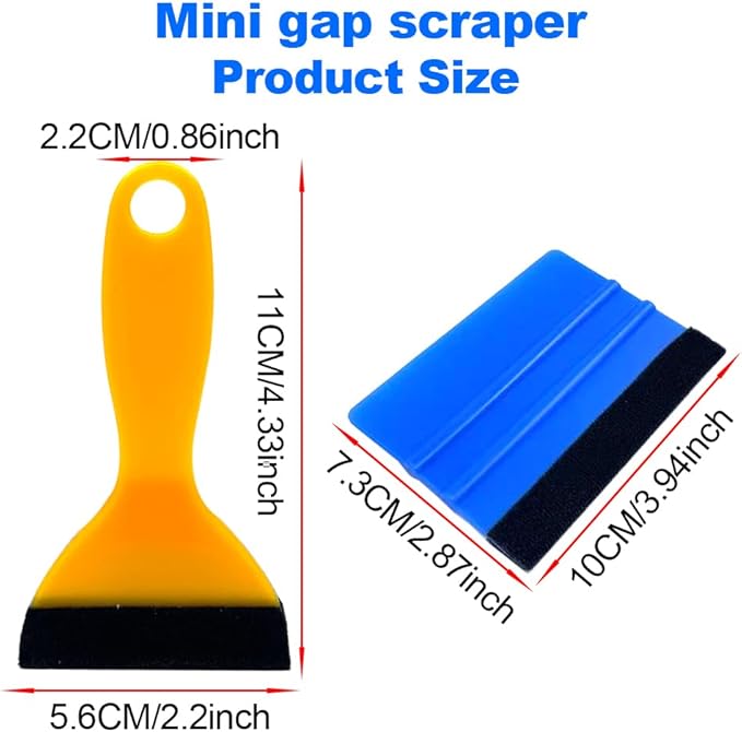 Black Felt Edge Squeegee Tool,Car Vinyl Film Wrapping Decal Glass Window Tint,Wallpaper Sticker Installation Spatula, Patching Putty Paint Flexible Small Plastic Scraper(Blue 5Pcs,Yellow 5Pcs)