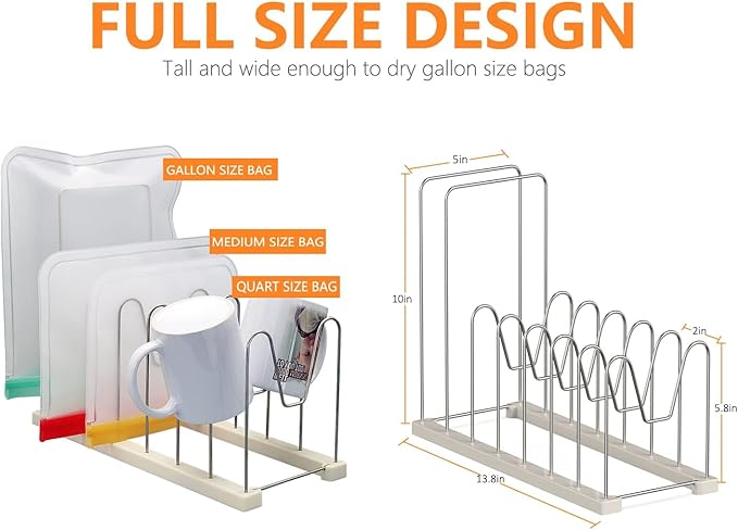 Reusable Bag Drying Rack, Silicone Bag Drying Rack, Dryer Rack for Ziplock Gallon, Snack, Sandwich Bags, Bottle Dryer Rack for Cup & Glasses,Pan Lid & Cutting Board Organizer