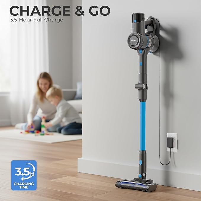 Apical Life Cordless Vacuum Cleaner, 40Kpa 300W Stick Vacuum with Foldable Tube, 45 Mins Runtime, LED Headlight, HEPA Filter, Wall-Mounted Storage, 3-in-1 for Carpet and Hard Floor
