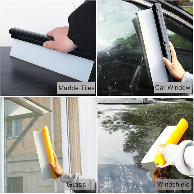 Car Squeegee,12 inch Silicone Squeegee, 2 Pack Automotive Water Wiper for Car Drying,Flexible T-Bar Water Blade for Car,Windshield,Glass,Window,Mirror,Bathroom,Auto Squeegee (Yellow+Black)
