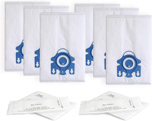 Replacement GN Vacuum Cleaner Bags Compatible with Miele Classic C1,Complete C2, Complete C3, S227/S240, S270,S400,S2,S5,S8 Series Canister Vacuum Cleaner (6 Pack Dust Bags + 2 Set Filters)