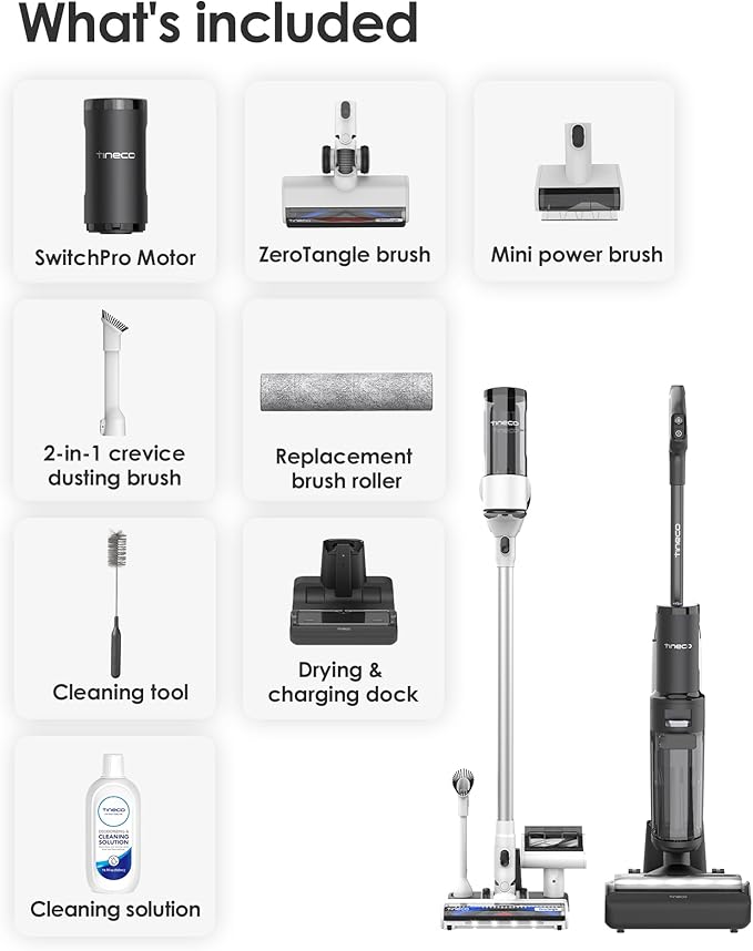 Tineco Floor ONE Switch S7 Wet Dry Vacuum Cleaner, Smart Floor Washer Multi-Function, Self-Cleaning, Extended Battery Lifespan 65Min Runtime, ZeroTangle Brush Dual-Edge Cleaning, Whole-House Cleaning