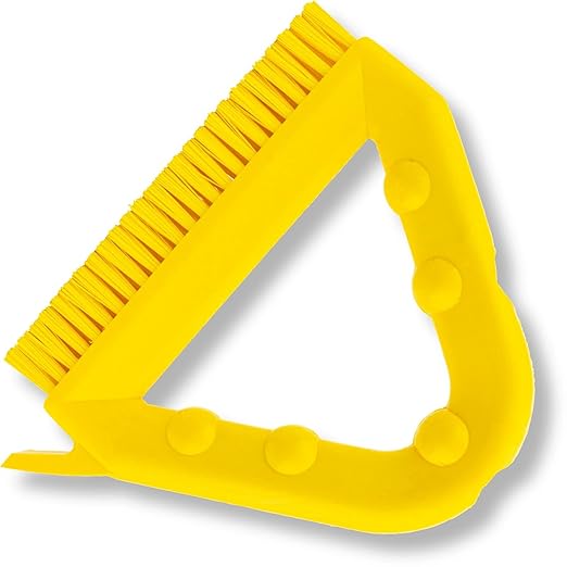 SPARTA Plastic Commercial Grout Brush, Triangle-Shaped Scrub Brush with Scraper and Two Threaded Holes for Attaching Handle (Sold Separately), 9 x 7 x 7 Inches, Yellow, (Pack of 4)