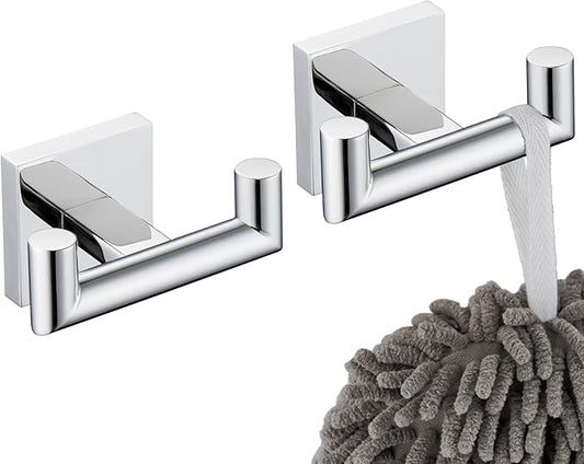 KOKOSIRI Robe Hook Bathroom Double Towel Coat Hooks for Bath Kitchen Wall Mounted, 2 Pack Chrome Stainless Steel B1015CH-P2