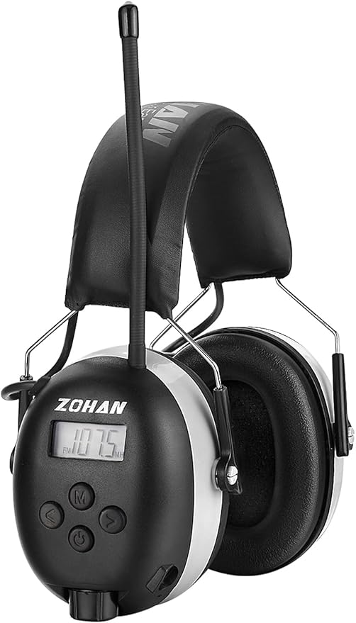 ZOHAN EM042 AM/FM Radio Headphone with Digital Display,Ear Protection Noise Reduction Safety Ear Muffs,Ultra Comfortable Hearing Protector for Lawn Mowing and Landscaping - Grey