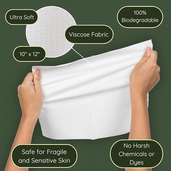 Clean Facial Towels for Sensitive Skin, 100% USDA Biobased Face Towels, 50 Count, Ultra Soft, Makeup Remover Dry Wipes, Viscose (Pack of 2)