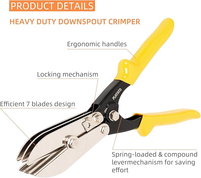 7-Blade Duct Crimping Tool Sheet Metal Crimper for 24-28 Gauge Duct Work Gutter Downspout and Stove Pipe HVAC Tools Upgraded Version