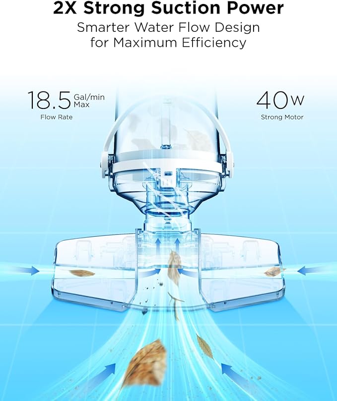 InoKraft Pool Vacuum for Above Ground Pool, Cordless Handheld Pool Vacuum for Inground Pools, Rechargeable Pool Cleaner with Powerful Suction up to 18.5 gallons/min, Ideal for Leaves, Debris, Blue