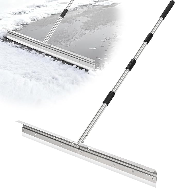 CAROD 33.4" Large Floor Squeegee for Concrete, Commercial Heavy Duty Silicone Blade Squeegee for Floor with 63" Stainless Handle, Anti-Splash Curved Baffle for Garage, Factory, and Tough Cleaning Jobs