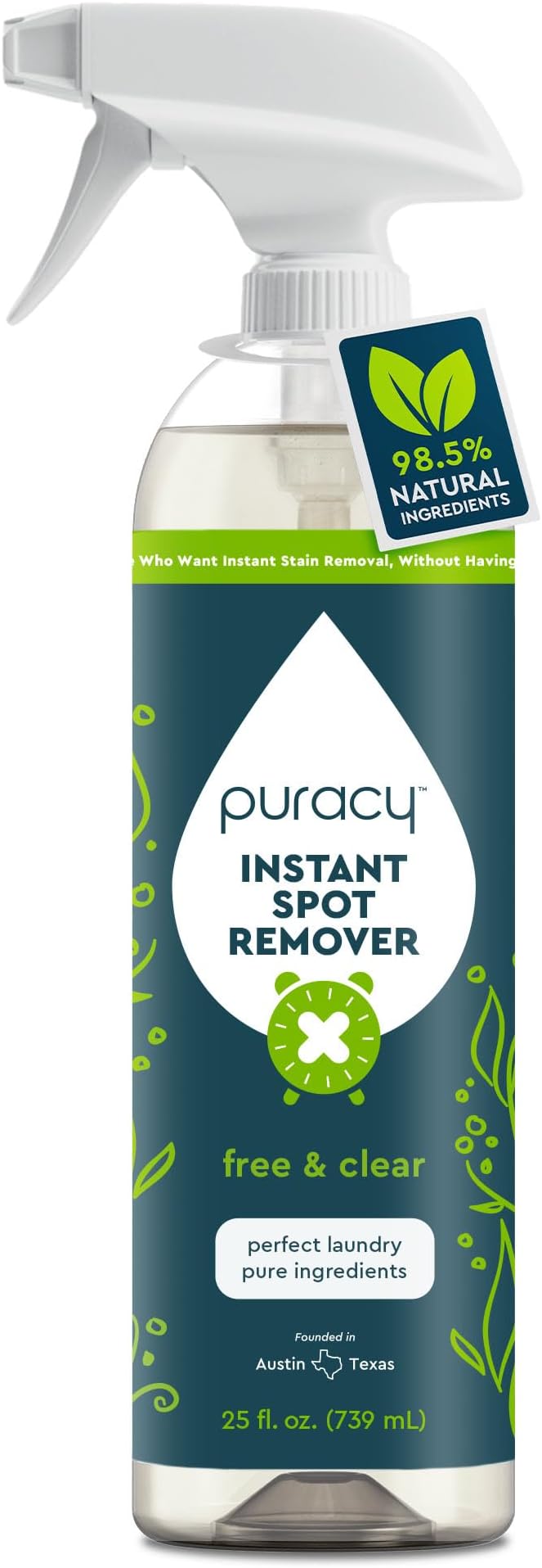 Puracy Laundry Stain Remover for Clothes Laundry - Carpet Stain Remover Carpet Spot Cleaner Couch Stain Remover - Clothes Spray, Free & Clear - Instant Spot Remover, 25 Fl Oz (Pack of 1)